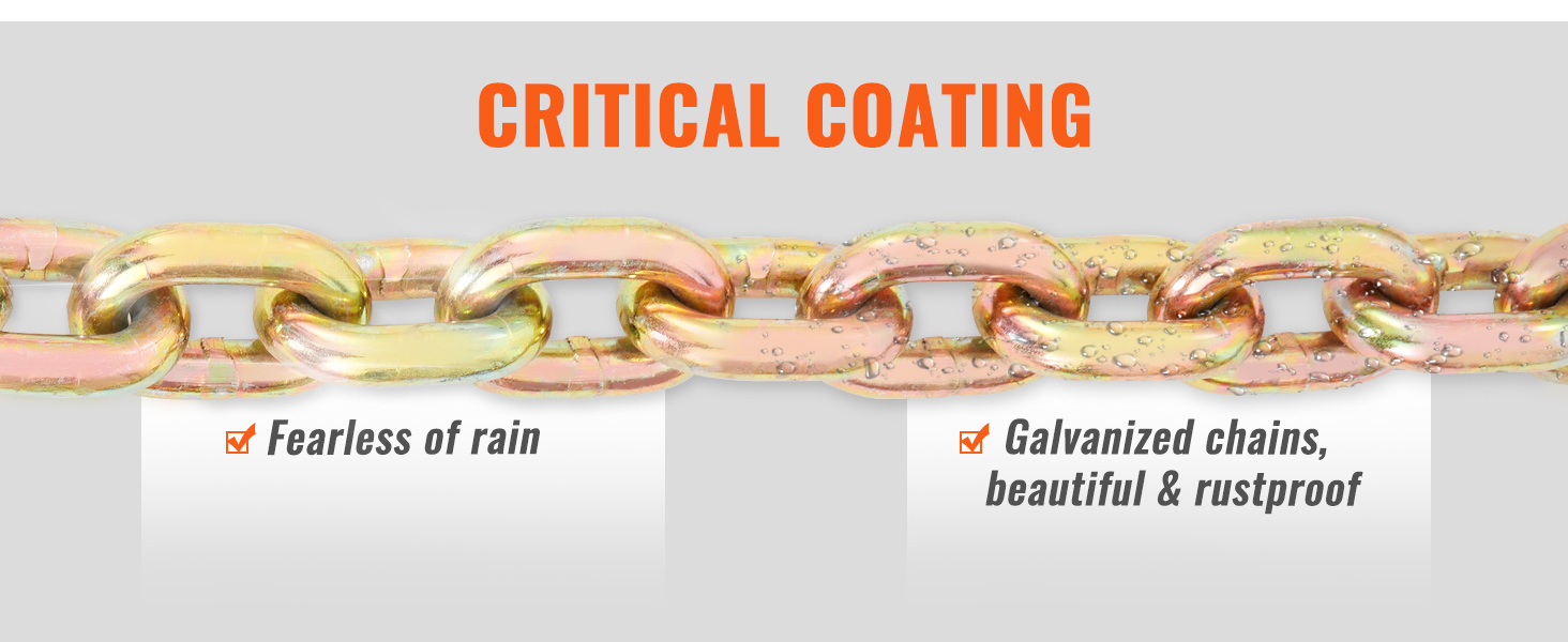 важнейшее покрытие транспортной связующей цепи VEVOR: не подвержено коррозии, оцинковано и не боится дождя.