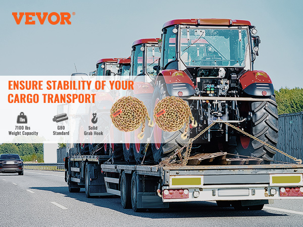 VEVOR transport binder chain ensures stable cargo transport of tractors with 7100 lbs weight capacity.
