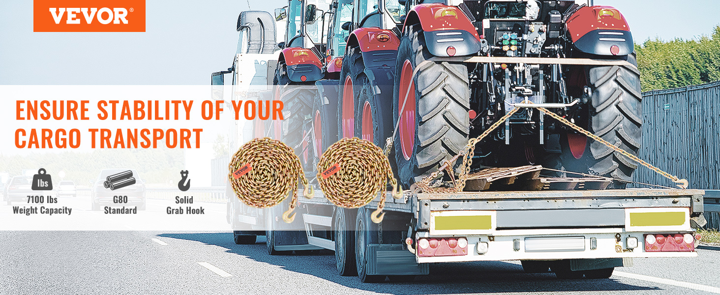 VEVOR transport binder chain ensures stable cargo transport of tractors with 7100 lbs weight capacity.