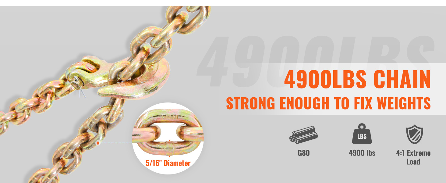 4900 £ VEVOR transpordi sideaine kett, 5/16" läbimõõt, g80 klass, 4:1 extreme kandevõime.