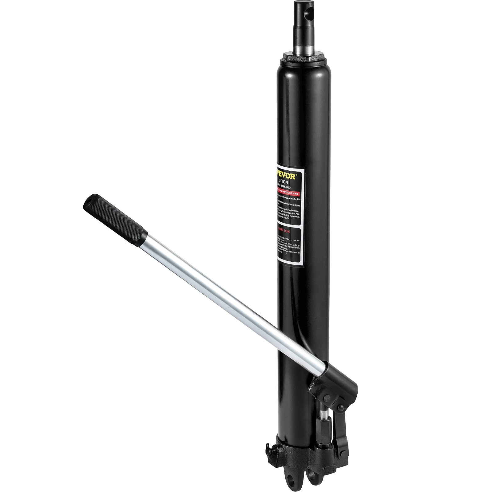 VEVOR hydraulic long ram jack with a silver handle and black cylinder body.