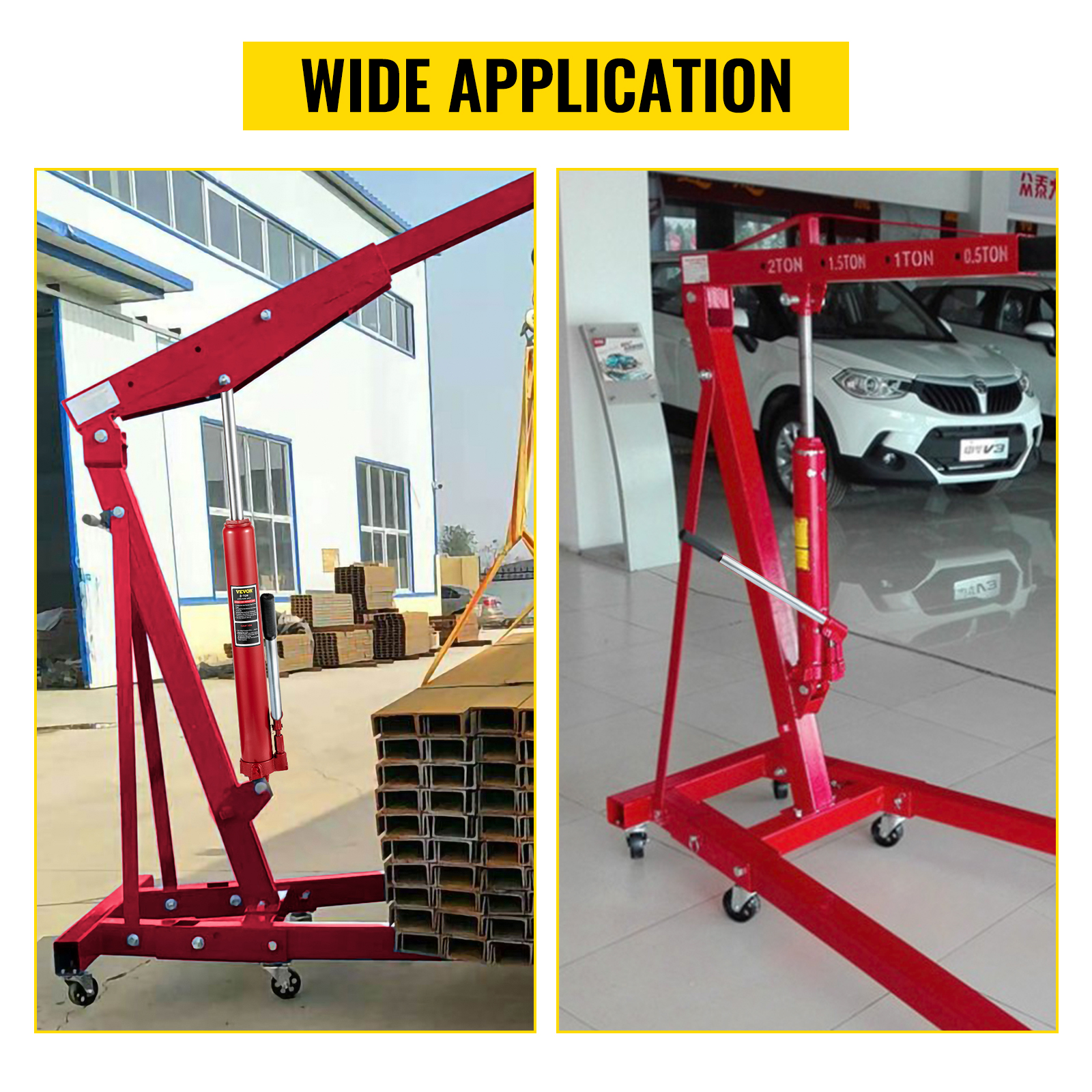 VEVOR hydraulic ram jack in use for industrial and automotive applications