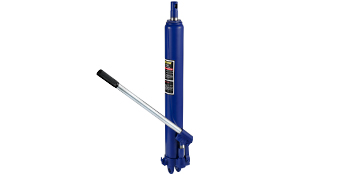 blue VEVOR hydraulic long ram jack with handle, ideal for lifting heavy objects.