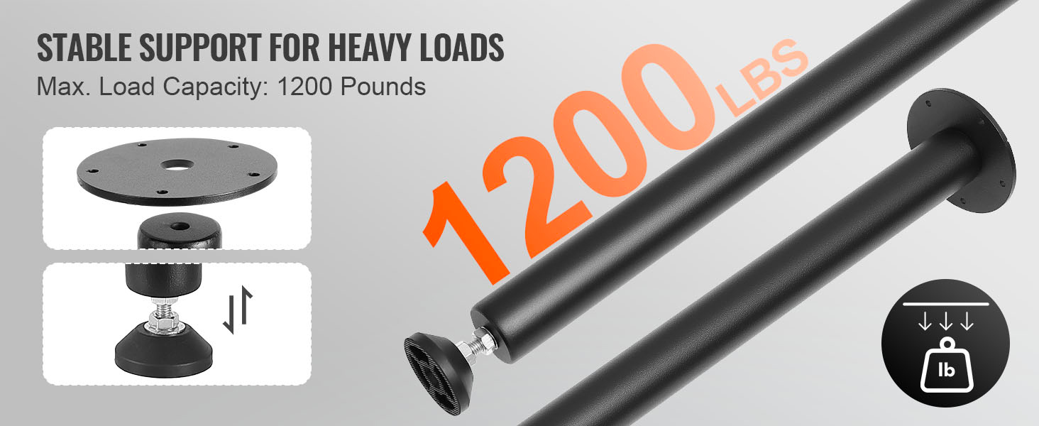 VEVOR adjustable desk legs with 1200 lbs load capacity offer stable support for heavy loads.