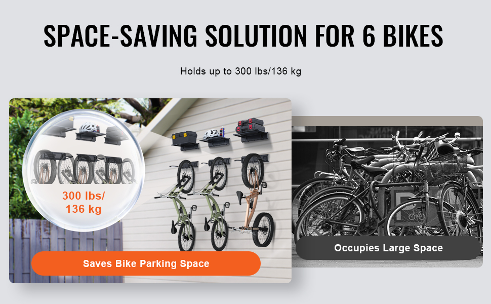 VEVOR bike storage rack holding 6 bikes, saves space, supports up to 300 lbs. alternative bike storage comparison.