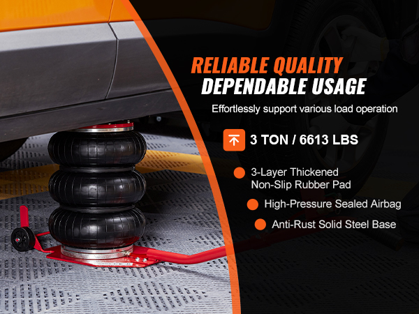 VEVOR auto body frame straightener, 3-ton capacity, non-slip rubber pad, high-pressure airbag, steel base.
