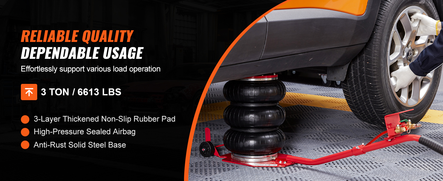 VEVOR auto body frame straightener, 3-ton capacity, non-slip rubber pad, high-pressure airbag, steel base.