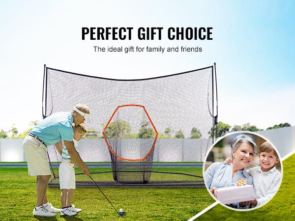 VEVOR golf practice net outdoors, perfect gift choice for family and friends, father teaching son to play.
