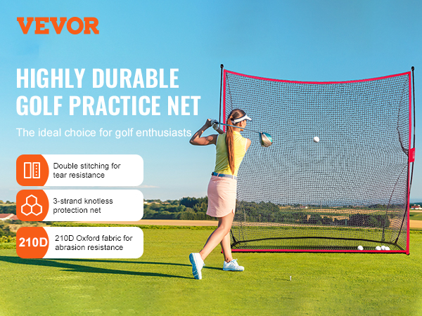 golfer using VEVOR golf practice net with durable double stitching, knotless net, and 210d oxford fabric.