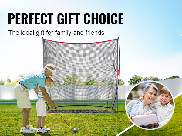 golf practice with VEVOR golf practice net, perfect gift choice for family in a sunny backyard.