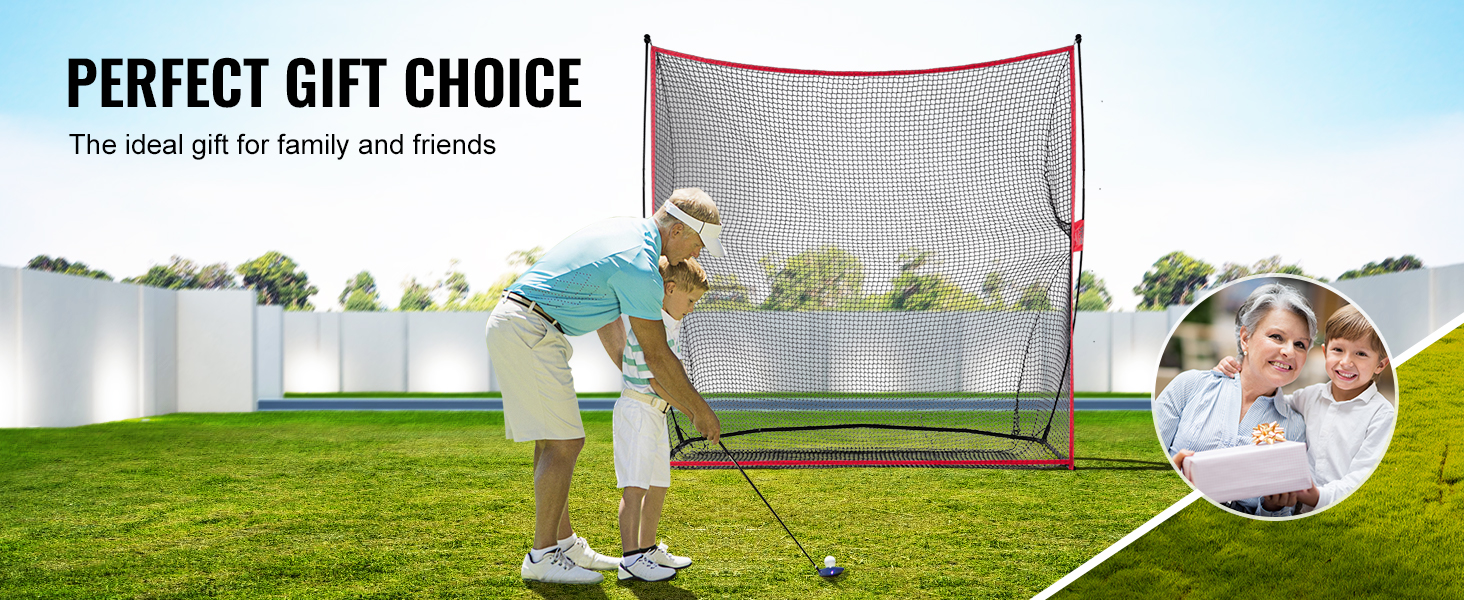 golf practice with VEVOR golf practice net, perfect gift choice for family in a sunny backyard.