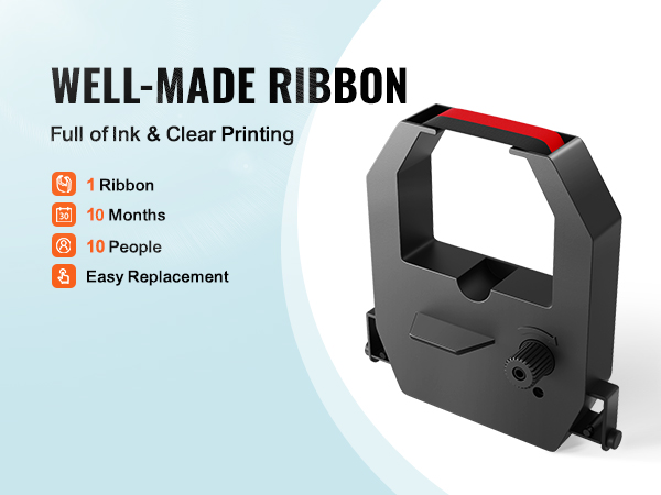 хорошо сделанная лента для часов VEVOR time с чернилами и четкой печатью; одной ленты хватает на 10 месяцев для 10 человек.
