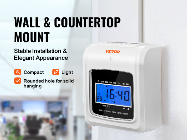 Настенные часы VEVOR time с цифровым дисплеем, показывающим 16:40, компактная и легкая модель.
