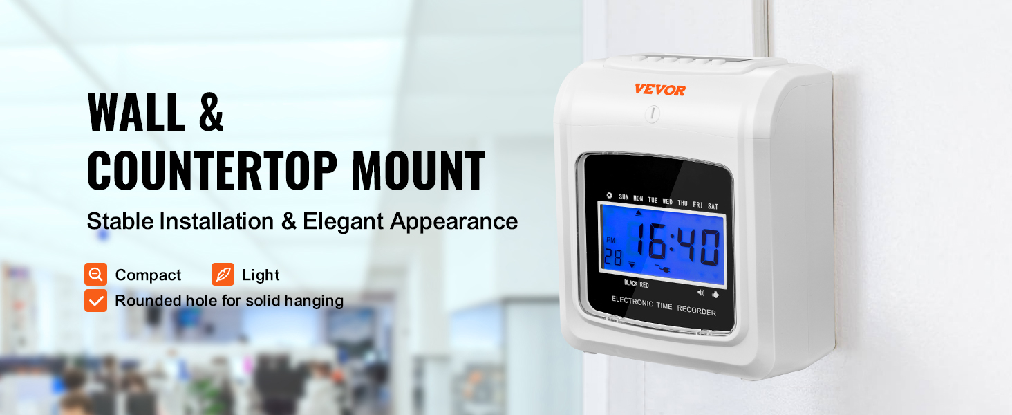 Настенные часы VEVOR time с цифровым дисплеем, показывающим 16:40, компактная и легкая модель.