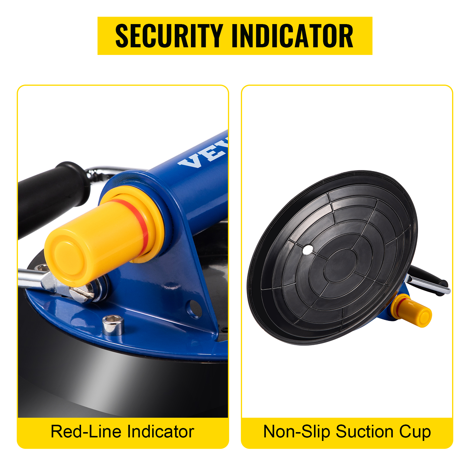 VEVOR glass lifting vacuum suction cup with red-line indicator and non-slip suction cup