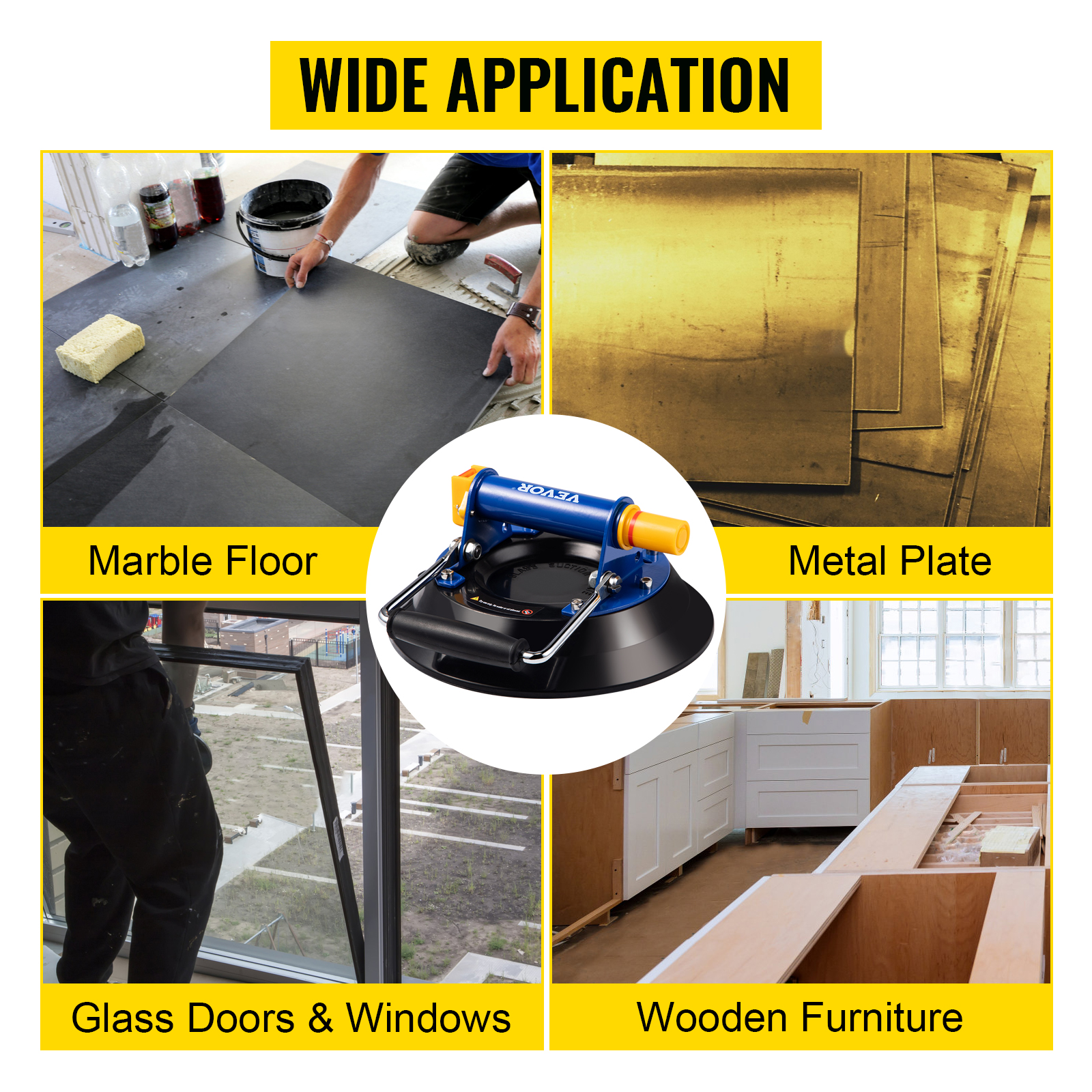VEVOR glass lifting vacuum suction cup for marble, metal plates, glass, and wood.