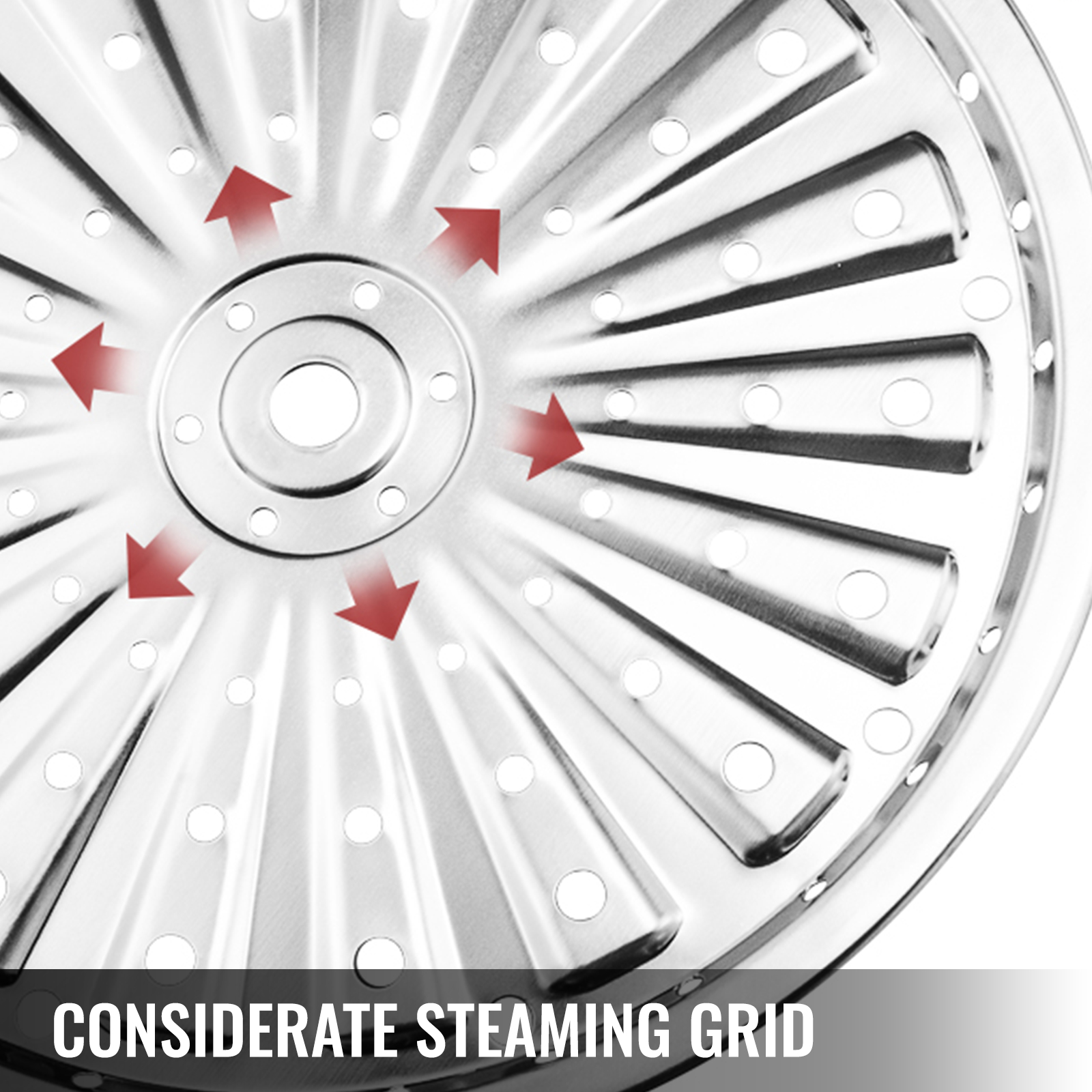 VEVOR stainless steel steamer with considerate steaming grid for optimal steam flow.