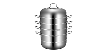 VEVOR dumpling steamer with 5 stackable stainless steel tiers and side handles.
