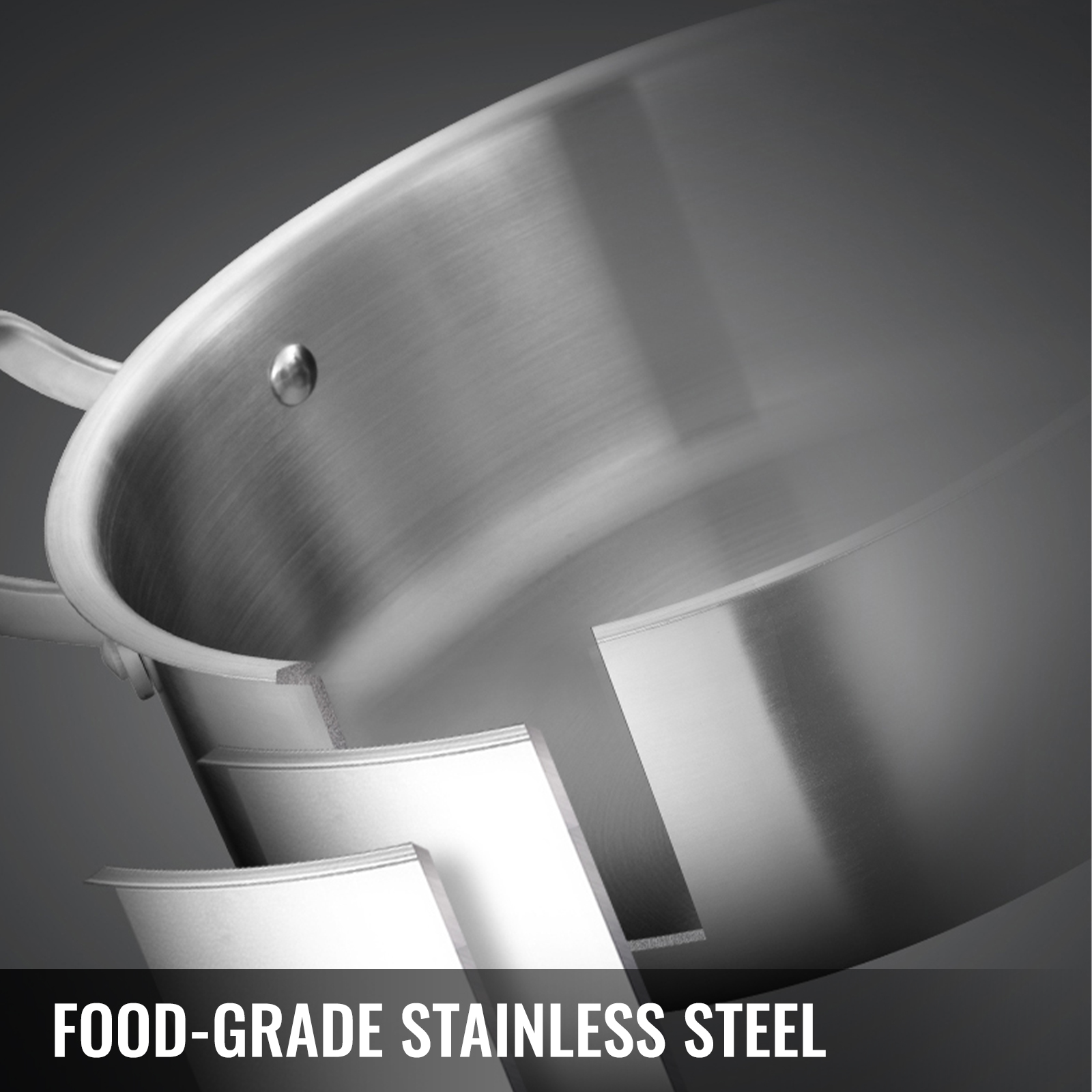 VEVOR dumpling steamer made of food-grade stainless steel with handles attached.