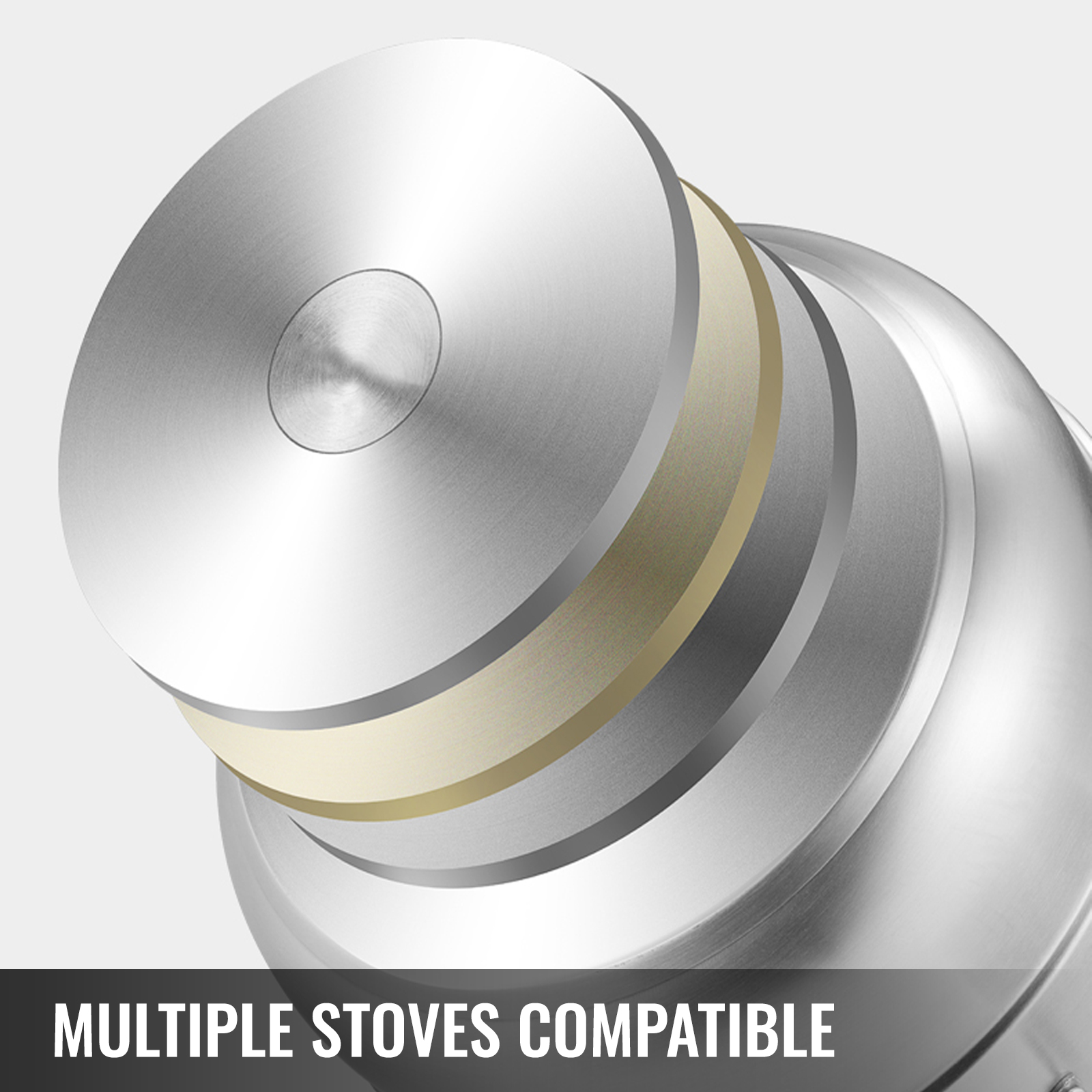close-up of the VEVOR dumpling steamer base showing compatibility with multiple stoves.