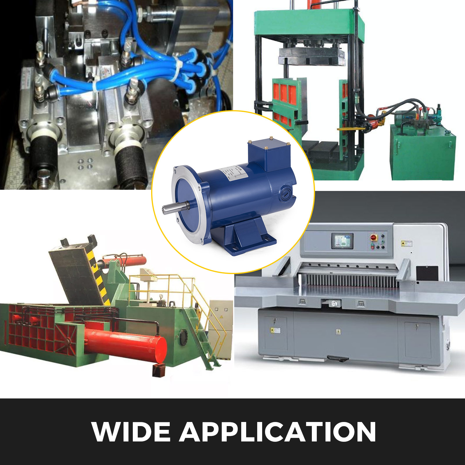 VEVOR dc motor showcasing its wide application in industrial machinery.