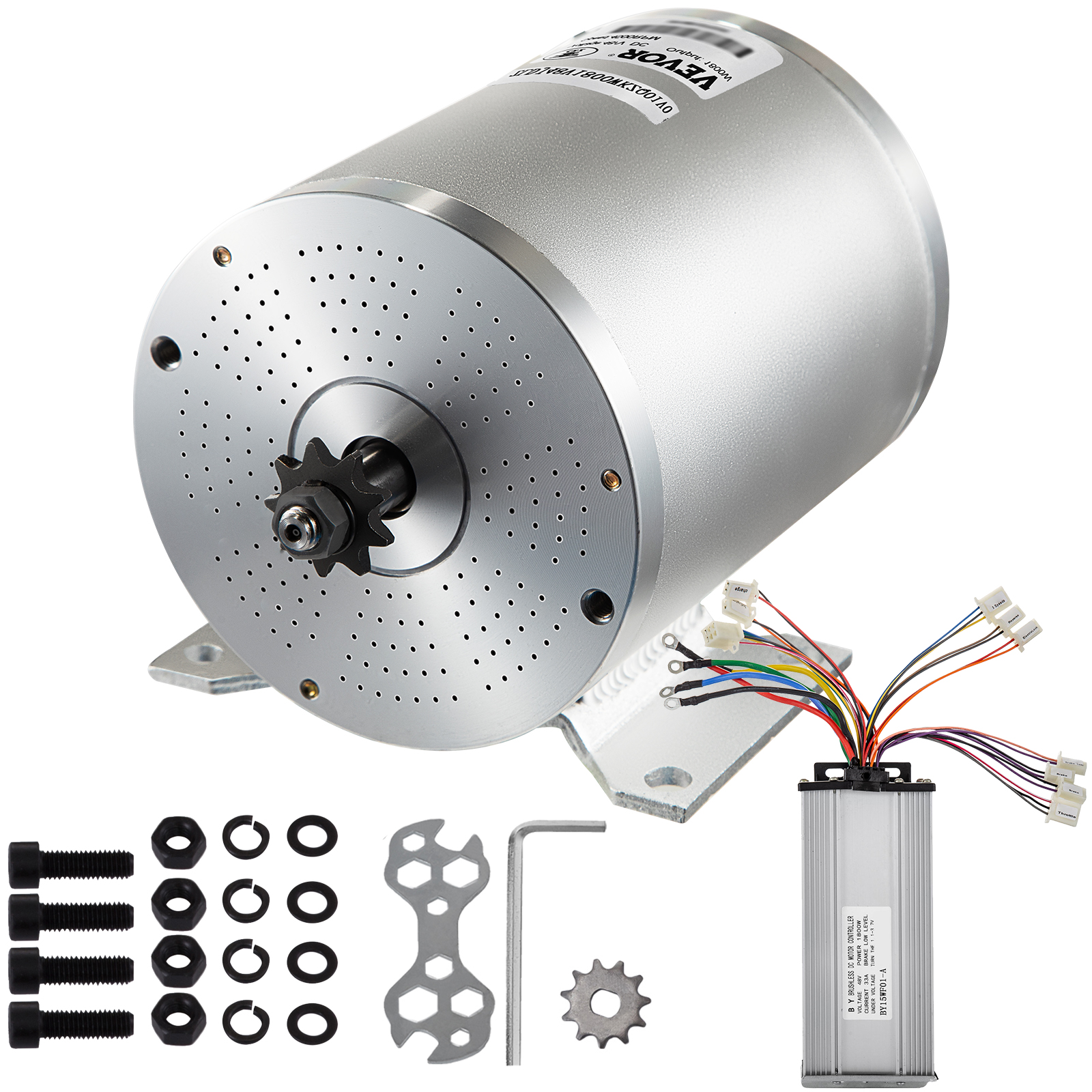 VEVOR brushless electric motor controller with mounting kit and wiring.