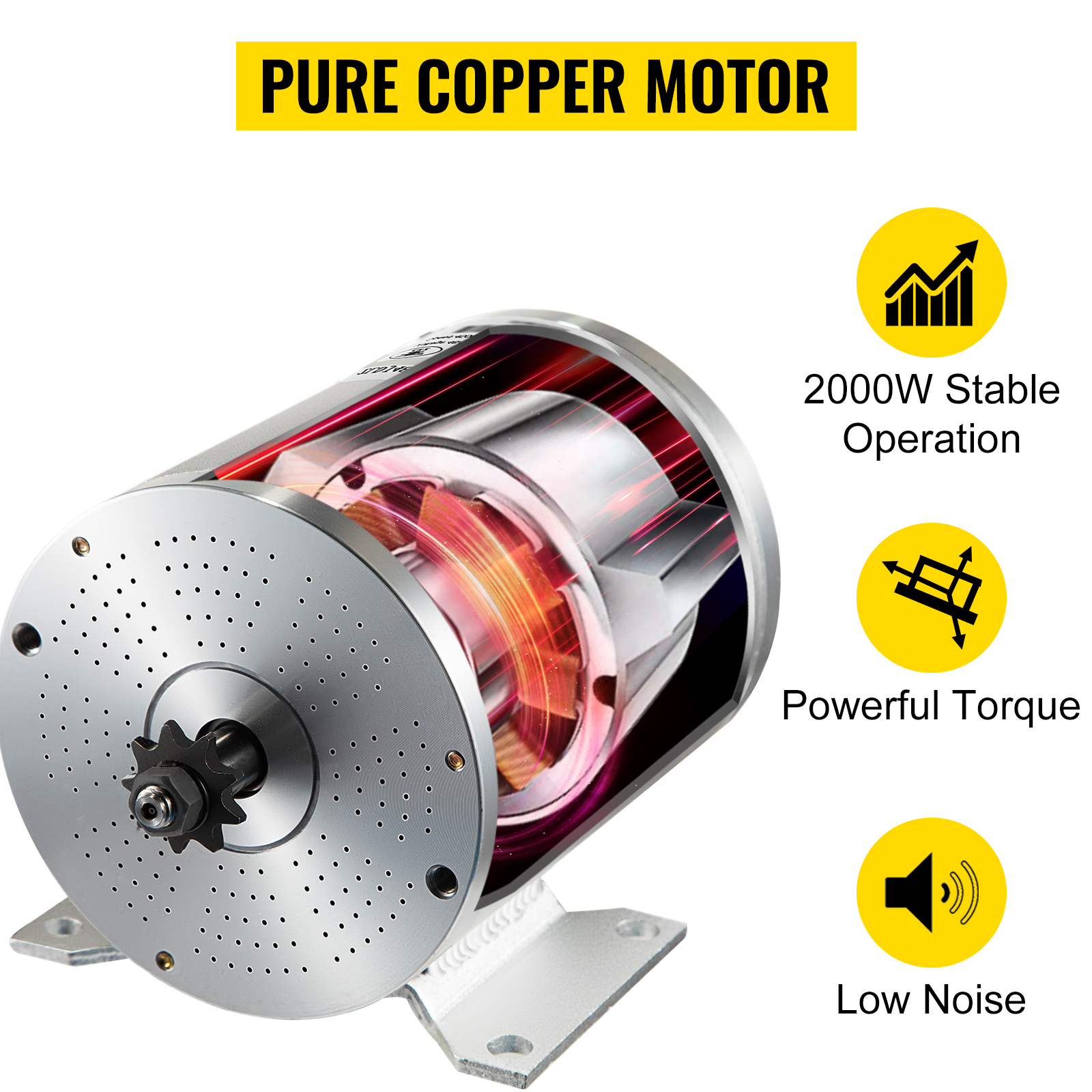 VEVOR 2000w brushless motor with pure copper, 2000w stable, powerful torque, low noise.