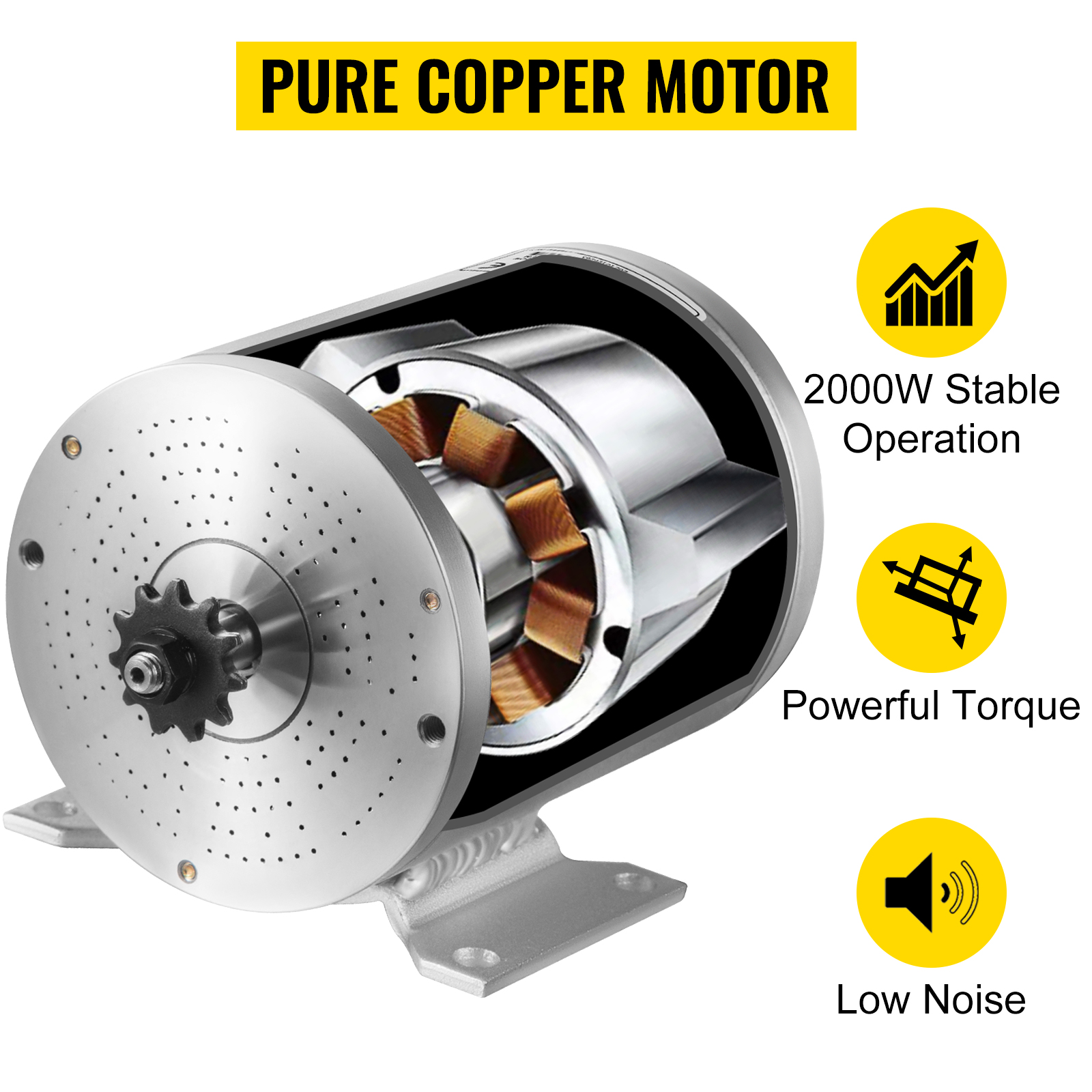 VEVOR electric brushless dc motor, 2000w, pure copper, powerful torque, low noise