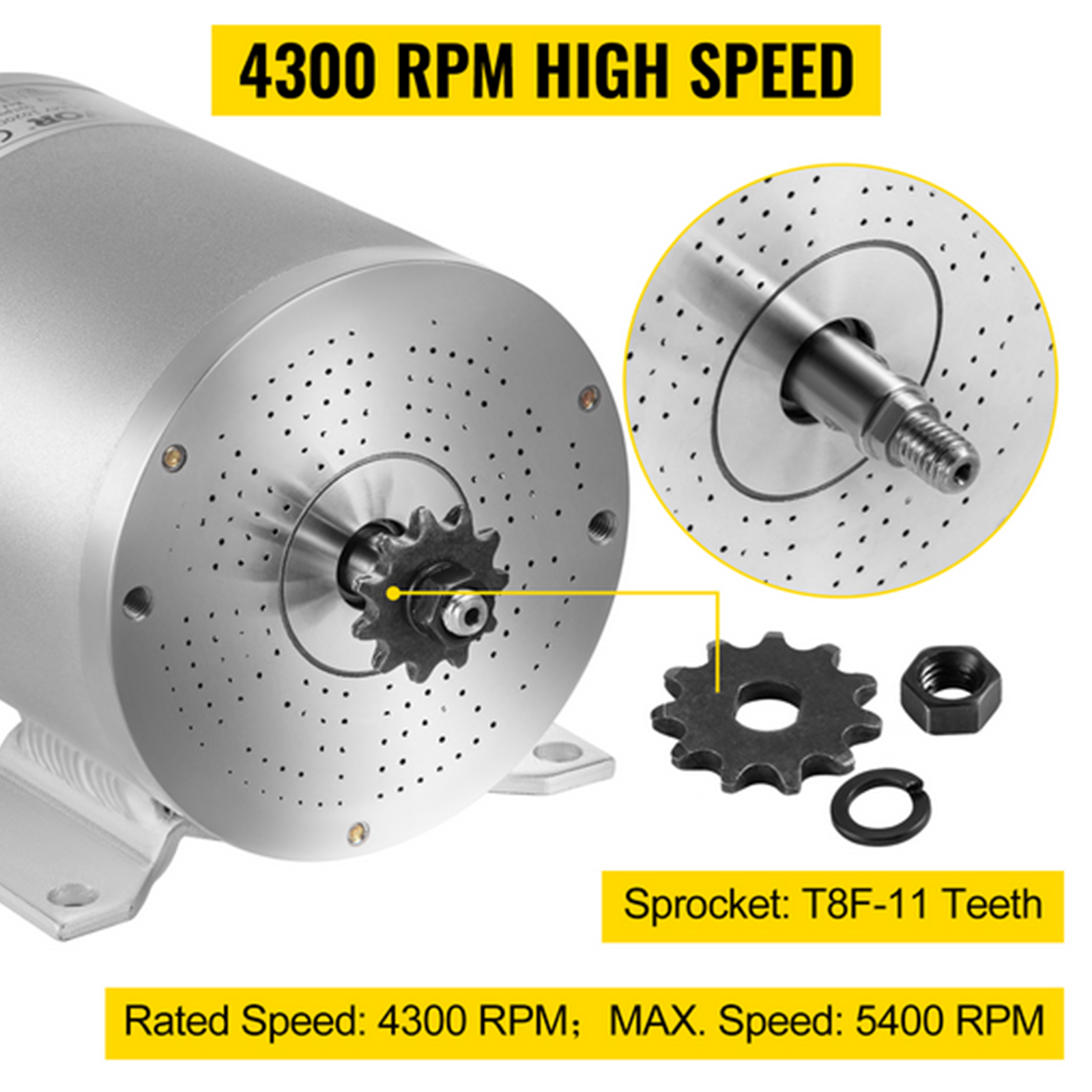 VEVOR electric brushless dc motor with 4300 rpm high speed and t8f-11 teeth sprocket