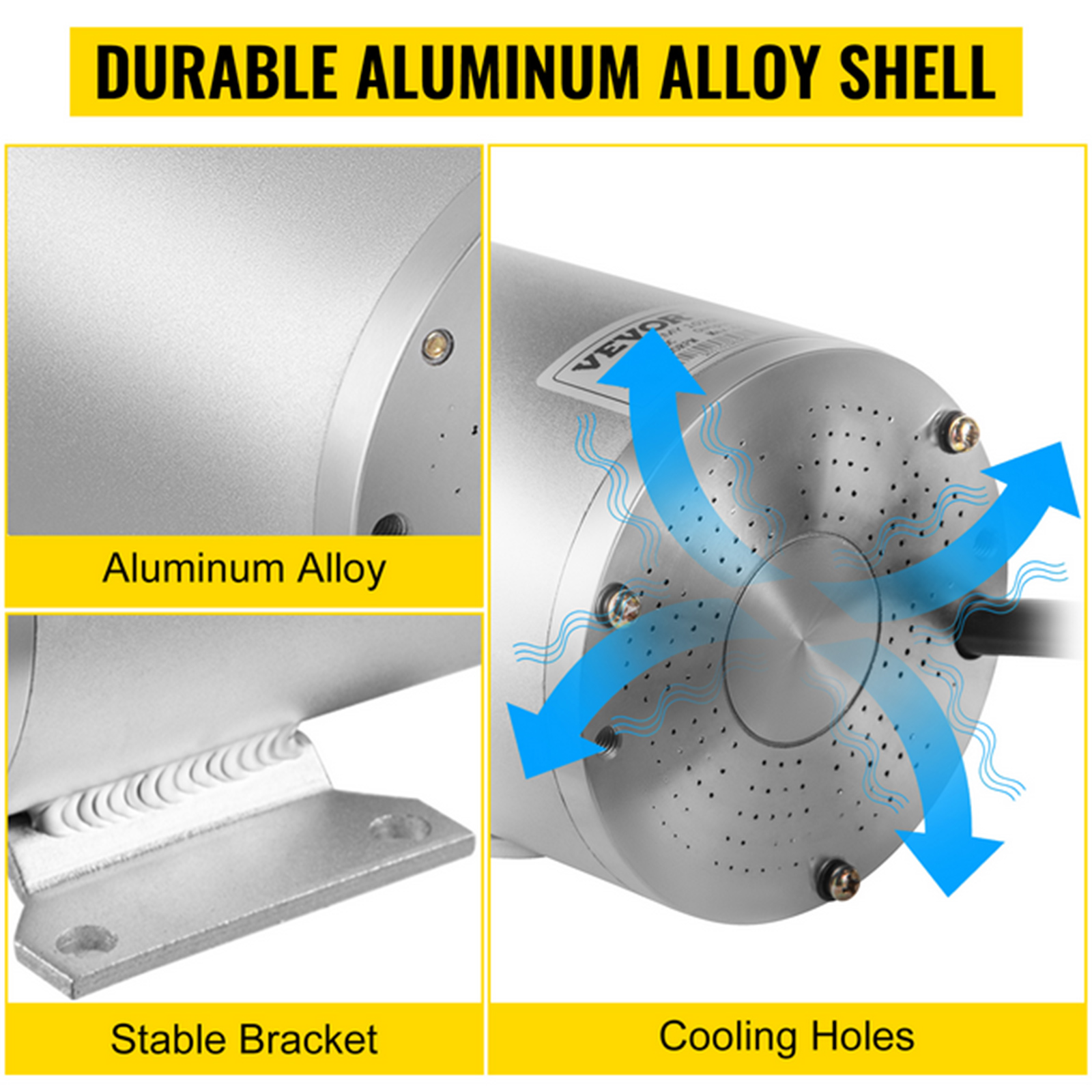VEVOR electric brushless dc motor with durable aluminum alloy shell and cooling holes.