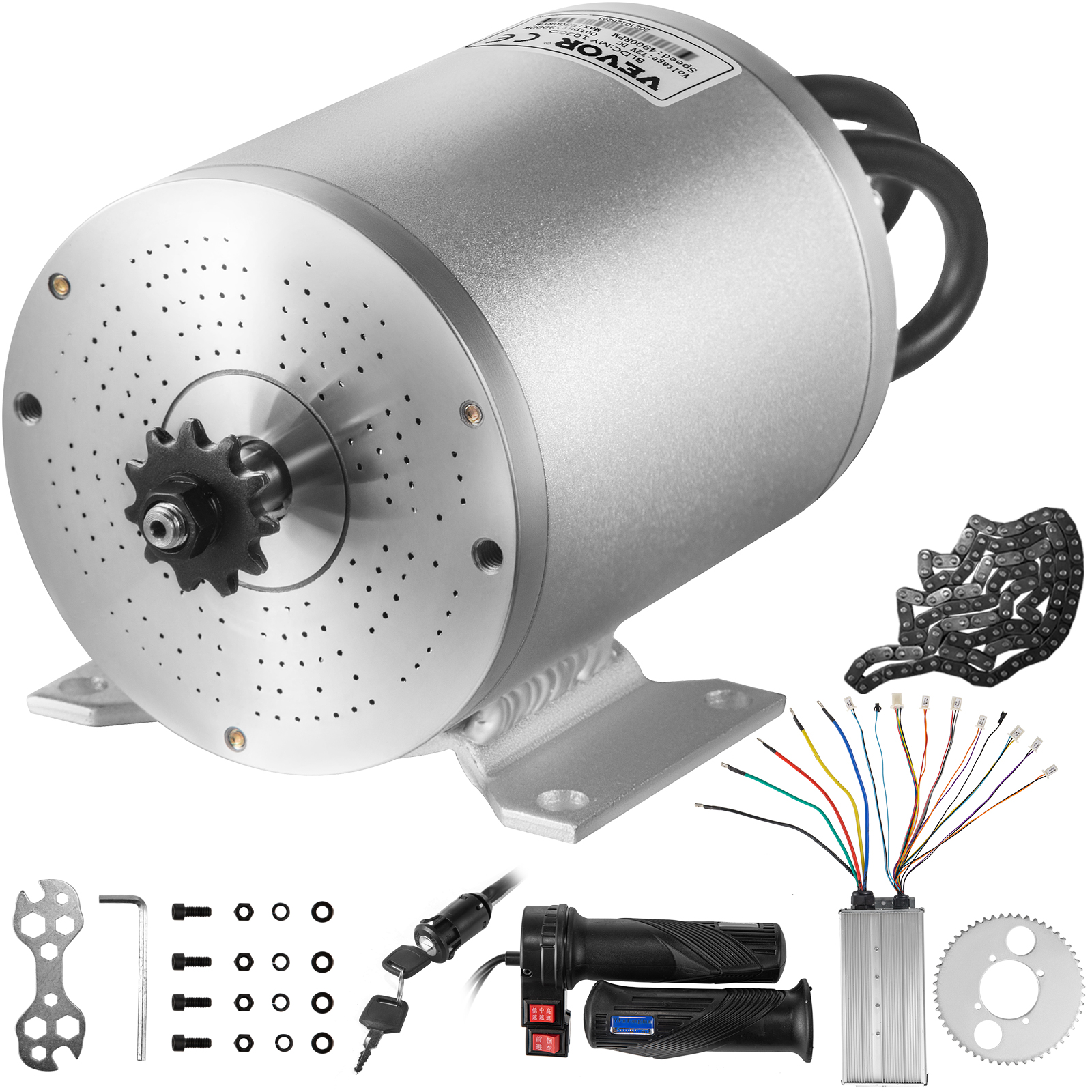 VEVOR electric brushless dc motor with accessories, wiring, and mounting hardware.