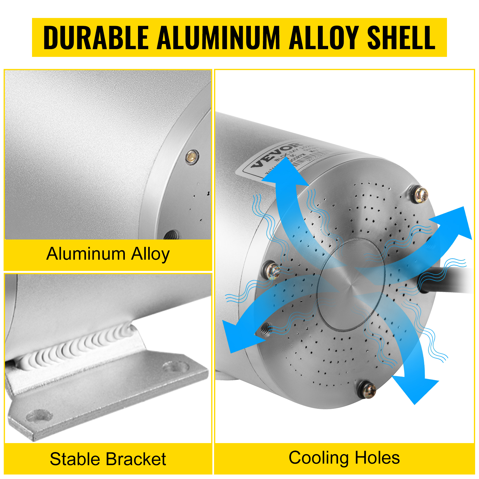VEVOR electric brushless dc motor with aluminum alloy shell, stable bracket, cooling holes
