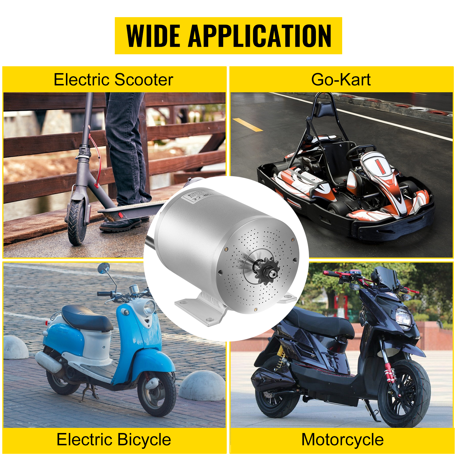 VEVOR electric brushless dc motor for scooter, go-kart, bicycle, and motorcycle applications.