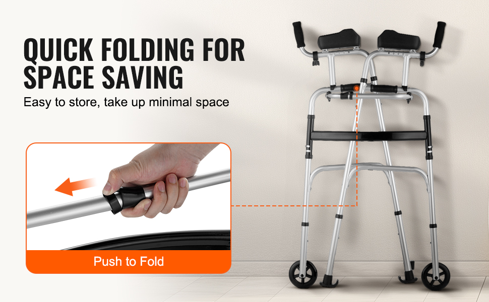 VEVOR folding walker, quickly folded for space saving, easy to store with push to fold feature.