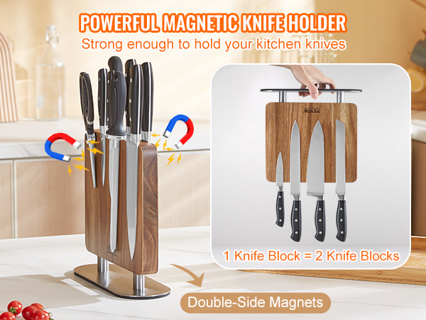 powerful VEVOR magnetic knife block for secure knife storage, double-side magnets, and modern kitchen design.