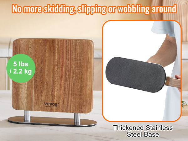 VEVOR magnetic knife block with thickened stainless steel base, 5 lbs (2.2 kg), stable and skid-proof.
