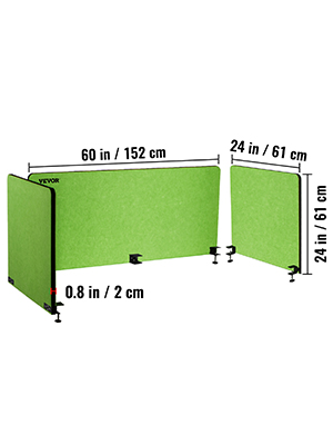 green VEVOR desk divider with 60x24 and 24x24 dimensions in inches.
