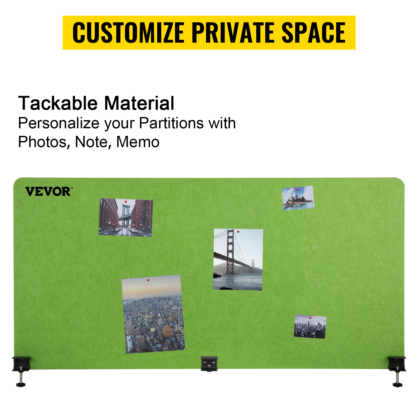 VEVOR desk divider in green with photos pinned, offering customizable private space.