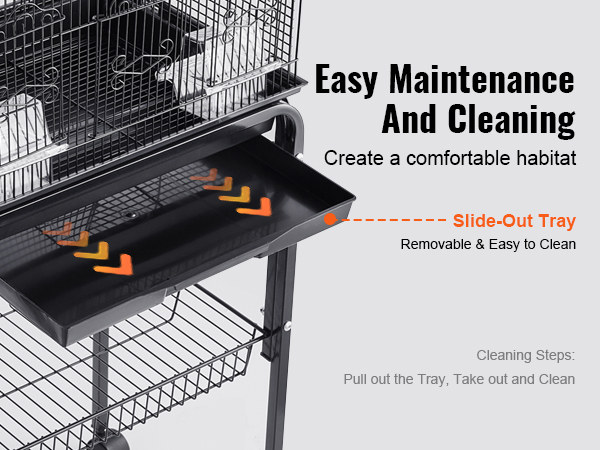 easy maintenance for VEVOR flight bird cage featuring removable slide-out tray, enhancing habitat comfort.