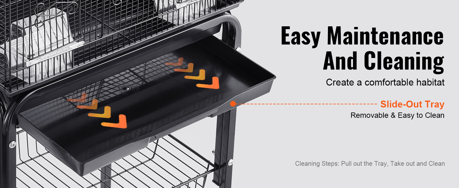 easy maintenance for VEVOR flight bird cage featuring removable slide-out tray, enhancing habitat comfort.