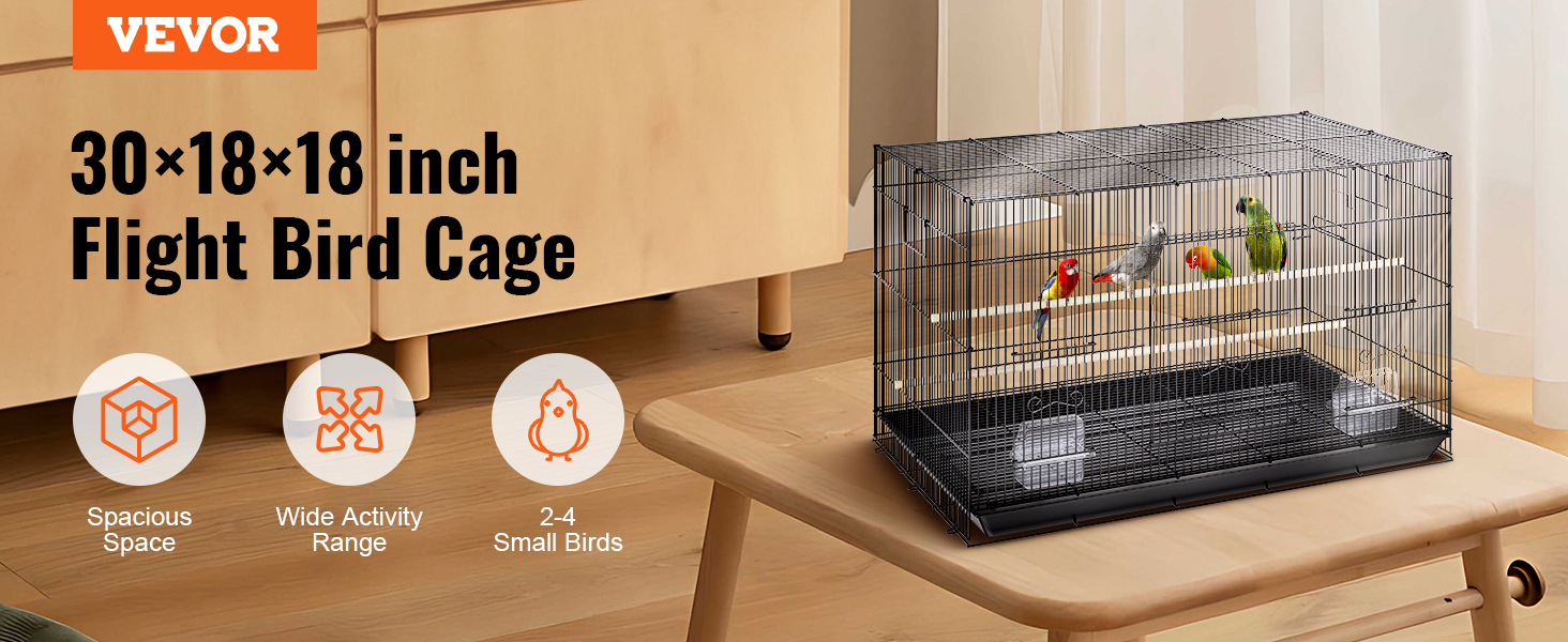 VEVOR bird cage 30x18x18 inch, spacious, wide activity range, suitable for 2-4 small birds.