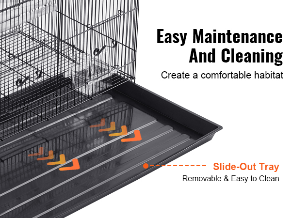 VEVOR bird cage with slide-out tray for easy maintenance and cleaning, ensuring a comfortable habitat.