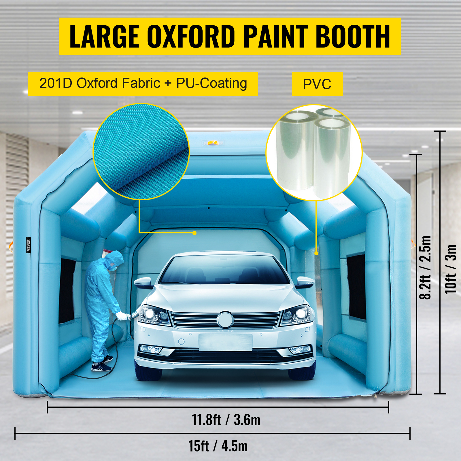 VEVOR inflatable paint booth with 201d oxford fabric and pvc for car painting.