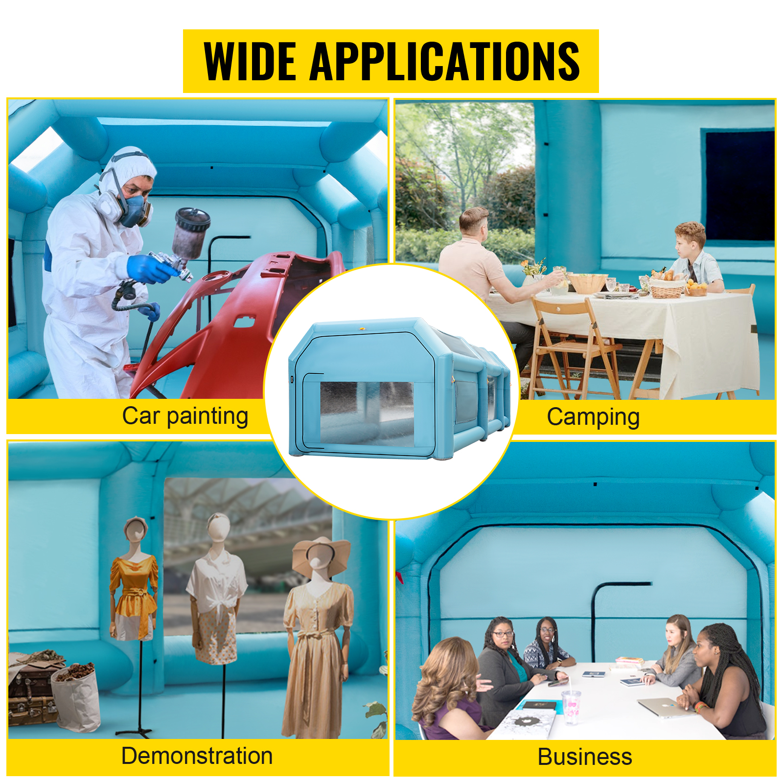 VEVOR inflatable paint booth for car painting, camping, demonstration, and business.