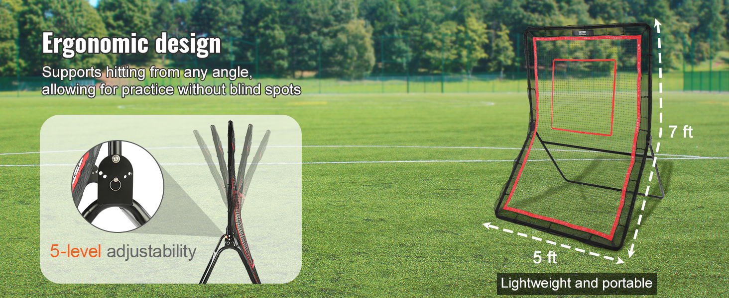 VEVOR lacrosse rebounder on a field with 5-level adjustability and ergonomic design for versatile practice.