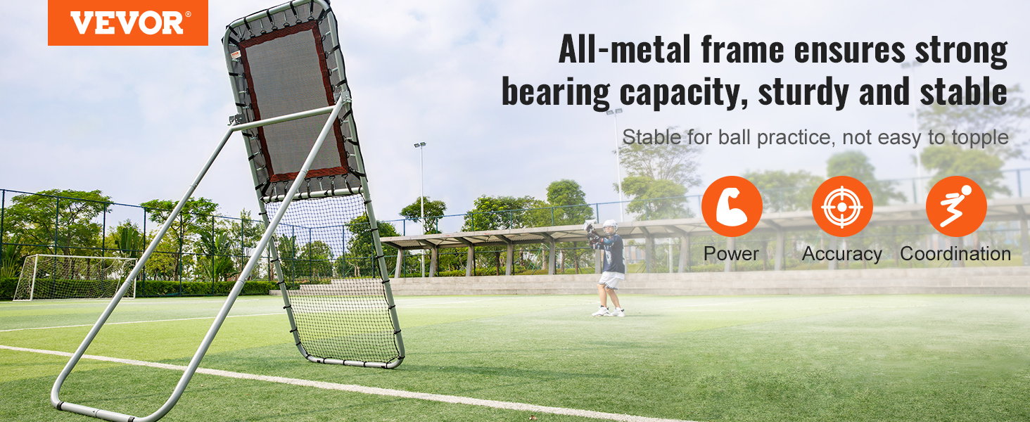 VEVOR lacrosse rebounder with all-metal frame, ideal for power, accuracy, and coordination training.