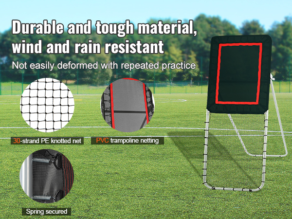 VEVOR lacrosse rebounder on field, featuring durable pe net, pvc trampoline netting, and spring-secured frame