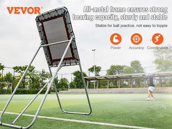 VEVOR lacrosse rebounder with all-metal frame, stable for ball practice on green field