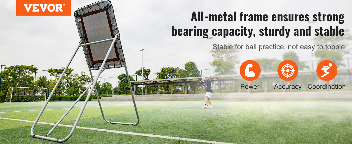 VEVOR lacrosse rebounder with all-metal frame, stable for ball practice on green field