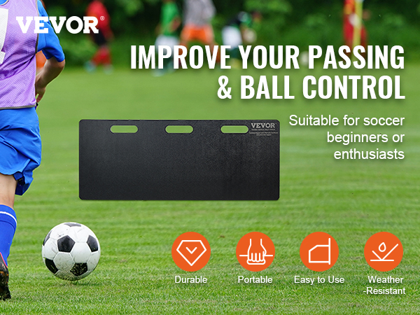 soccer player using VEVOR soccer rebounder board to enhance passing and ball control skills.